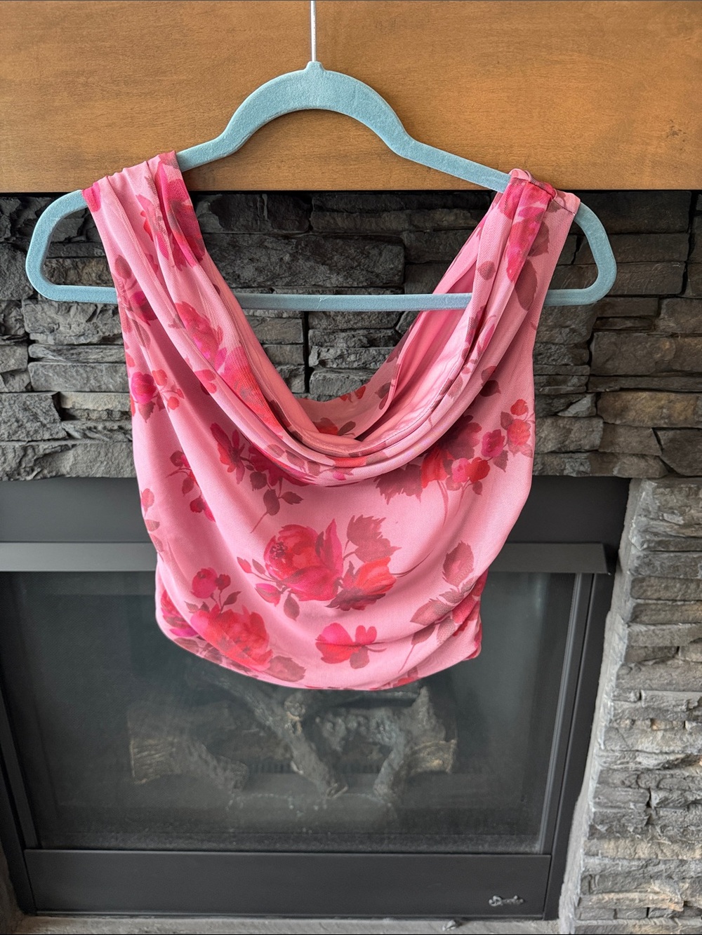 Dynamite Pink Floral Cowl Neck Tank